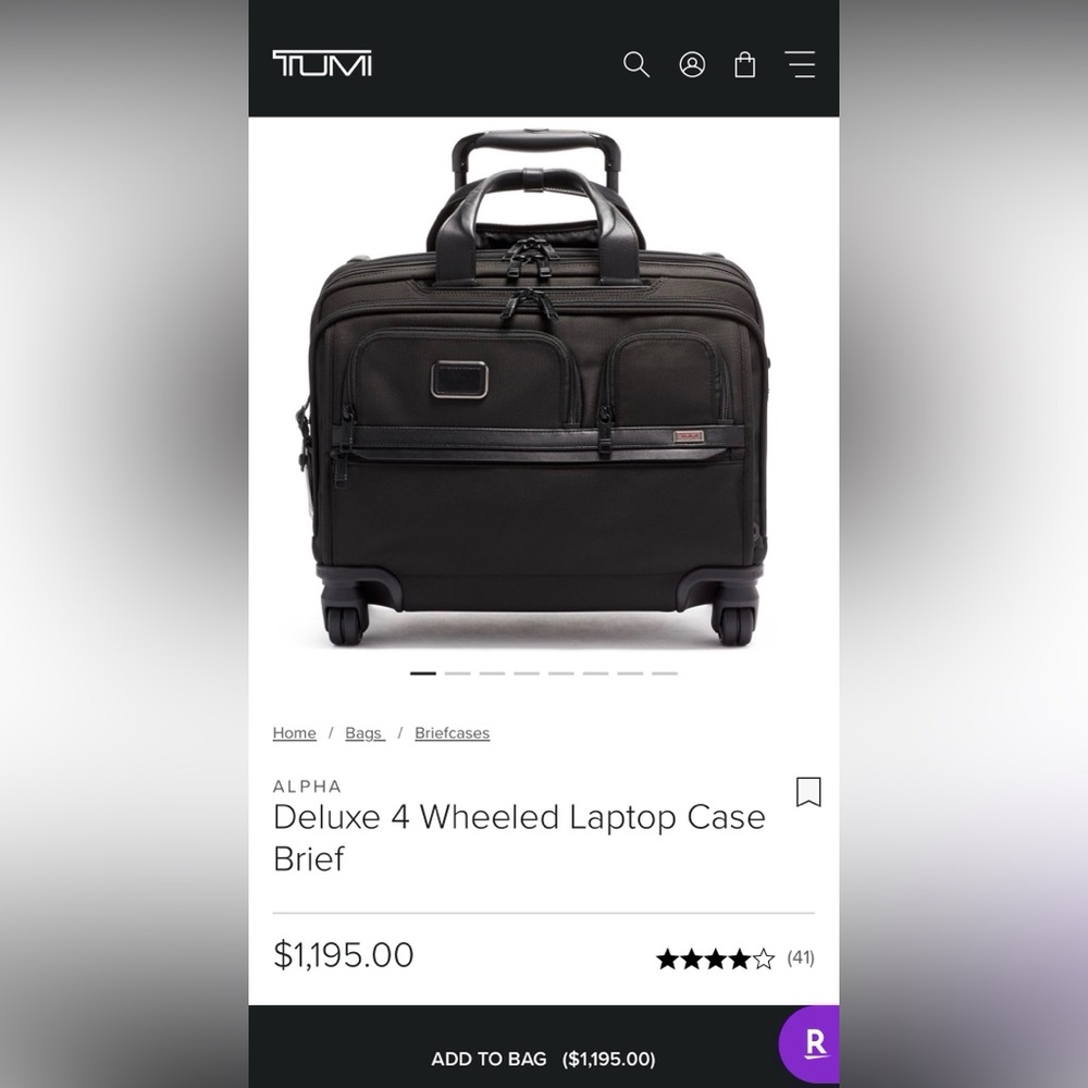 Tumi Black Alpha Deluxe 4-Wheeled Laptop Brief